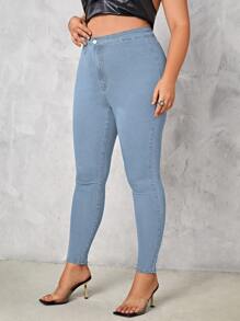 SHEIN SXY Plus Washed Skinny Jeans - Light Wash - View 5