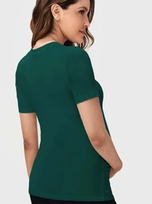 SHEIN 孕婦素色褶邊T恤 - 墨綠色 - 查看 2