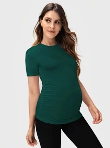 SHEIN 孕婦素色褶邊T恤 - 墨綠色 - 查看 6