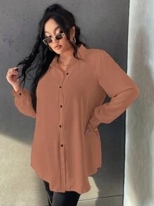 Calvaya Hơn Áo sơ mi Tay áo Đèn lồng Không có thắt lưng - Rỉ Nâu - Xem 1