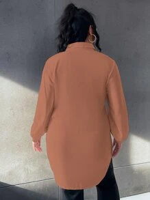 Calvaya Hơn Áo sơ mi Tay áo Đèn lồng Không có thắt lưng - Rỉ Nâu - Xem 2