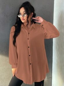 Calvaya Hơn Áo sơ mi Tay áo Đèn lồng Không có thắt lưng - Rỉ Nâu - Xem 4