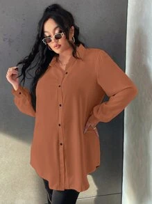 Calvaya Hơn Áo sơ mi Tay áo Đèn lồng Không có thắt lưng - Rỉ Nâu - Xem 6