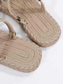 Women Ditsy Floral Graphic Twist Decor Slide Sandals, Vacation Summer Flat Sandals - Orange - View 7