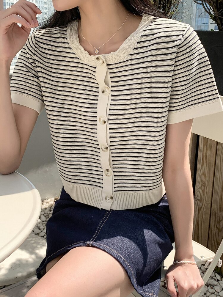 Striped Button Front Cardigan