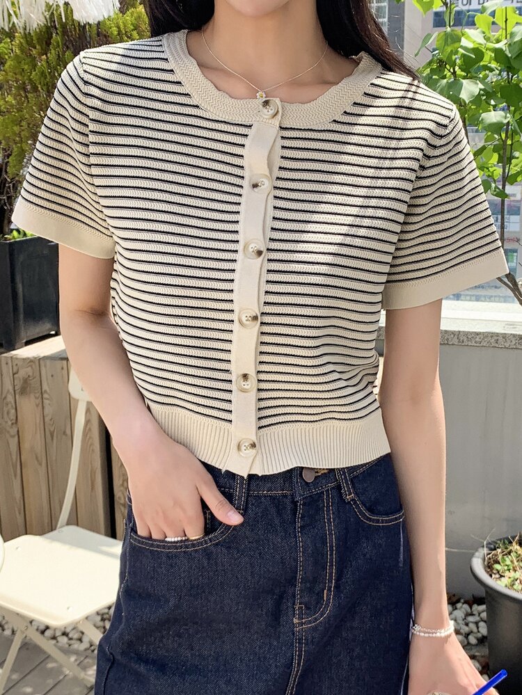 Striped Button Front Cardigan