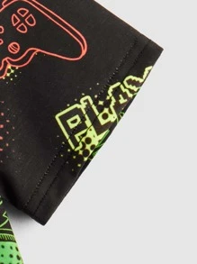 SHEIN 青少年男孩反光字母和遊戲手柄印花t恤 - 彩色 - 查看 5