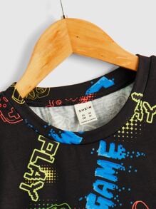 SHEIN 青少年男孩反光字母和遊戲手柄印花t恤 - 彩色 - 查看 4