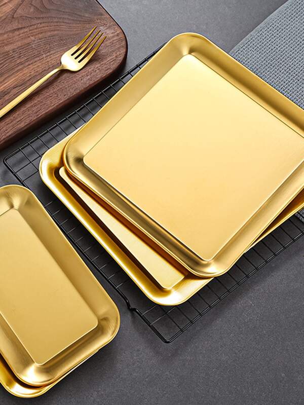1 pièce Plateau carré en acier inoxydable, plateau doré minimaliste pour aliments unique pour la maison, la cuisine, cadeau de Noël
