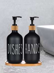 2 件字母图案乳液分配器，黑色洗涤剂分装瓶空瓶，浴室替换瓶，家居浴室装饰夏季 - 黑色 - 查看 2
