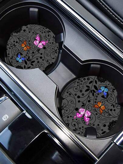 2 piezas Posavasos de coche con patrón de mariposa