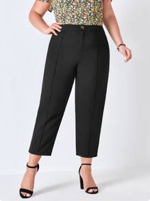 EMERY ROSE Plus Seam Front Cropped Suit Trousers - Black - View 1