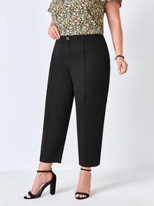 EMERY ROSE Plus Seam Front Cropped Suit Trousers - Black - View 5
