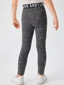 SHEIN 小女童2入組腰部字母圖案段染緊身打底褲 - 彩色 - 查看 2