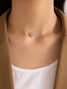 imoli Cubic Zirconia Geometric Pendant Necklace - Silver - View 2