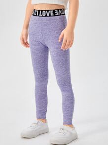 SHEIN 小女童2入組腰部字母圖案段染緊身打底褲 - 彩色 - 查看 5