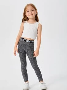 SHEIN 小女童2入組腰部字母圖案段染緊身打底褲 - 彩色 - 查看 8