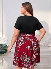 SHEIN LUNE Đầm Plus Size Thắt lưng Khối Màu Hoa Giải trí - Nhiều màu - Xem 2