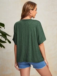 SHEIN Maternity Cuffed Sleeve Solid Tee - Dark Green - View 2