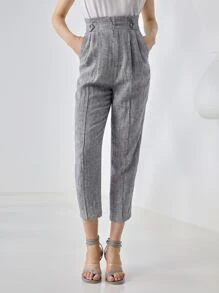 MOTF PREMIUM LINEN HEATHER GREY TROUSERS - Grey - View 4