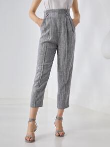 MOTF PREMIUM LINEN HEATHER GREY TROUSERS - Grey - View 9