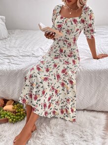 Aveloria Flounce Sleeve Zipper Back Dress - Multicolor - View 3