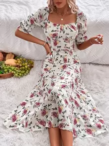 Aveloria Flounce Sleeve Zipper Back Dress - Multicolor - View 4