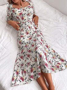 Aveloria Flounce Sleeve Zipper Back Dress - Multicolor - View 5