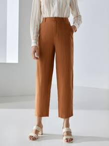 MOTF PREMIUM 100% LINEN STRAIGHT LEG TROUSERS - Brown - View 2