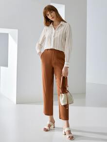 MOTF PREMIUM 100% LINEN STRAIGHT LEG TROUSERS - Brown - View 6