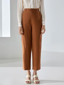 MOTF PREMIUM 100% LINEN STRAIGHT LEG TROUSERS - Brown - View 7