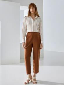 MOTF PREMIUM 100% LINEN STRAIGHT LEG TROUSERS - Brown - View 8