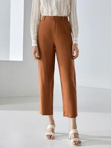 MOTF PREMIUM 100% LINEN STRAIGHT LEG TROUSERS - Brown - View 9