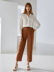 MOTF PREMIUM 100% LINEN STRAIGHT LEG TROUSERS - Brown - View 10