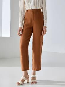 MOTF PREMIUM 100% LINEN STRAIGHT LEG TROUSERS - Brown - View 11