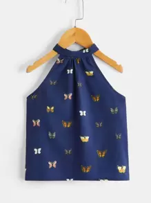 SHEIN Toddler Girls Butterfly Print Halter Top - Navy Blue - View 1