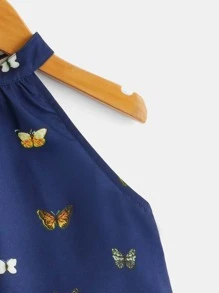 SHEIN Toddler Girls Butterfly Print Halter Top - Navy Blue - View 3