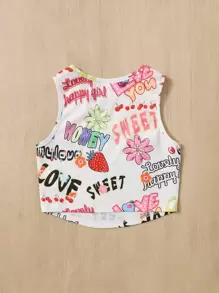 SHEIN Young Girl Letter & Floral Print Tank Top