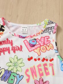 SHEIN Young Girl Letter & Floral Print Tank Top