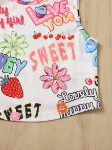 SHEIN Young Girl Letter & Floral Print Tank Top
