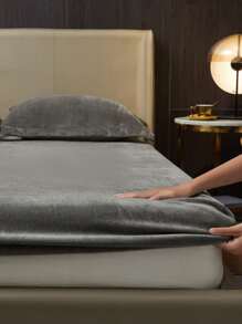 Solid Color Plush Fitted Sheet - Grey - View 7