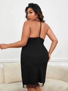 Đầm mặc nhà Kích Thước Lớn Lộ Lưng Tương phản Mesh màu trơn Gợi cảm - màu đen - Xem 2