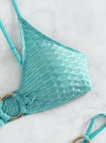Honeycomb Ring Linked Scrunch Butt Bikini Set, For Summer Beach Vacation - Mint Blue - View 3