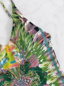 Allover Print Backless One Piece Swimsuit, For Summer Beach Vacation - Green - View 5