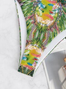 Allover Print Backless One Piece Swimsuit, For Summer Beach Vacation - Green - View 6