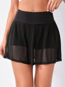 SHEIN Sports Solid Sports Skort With Phone Pocket Tennis Skirt - Black - View 5