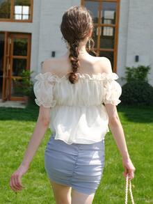 Falda fruncido ribete con fruncido - Morado Violeta - Ver 2