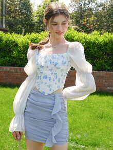 Falda fruncido ribete con fruncido - Morado Violeta - Ver 3