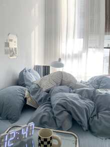 Plain Duvet Cover Set Without Filler - Dusty Blue - View 2
