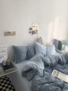 Plain Duvet Cover Set Without Filler - Dusty Blue - View 4